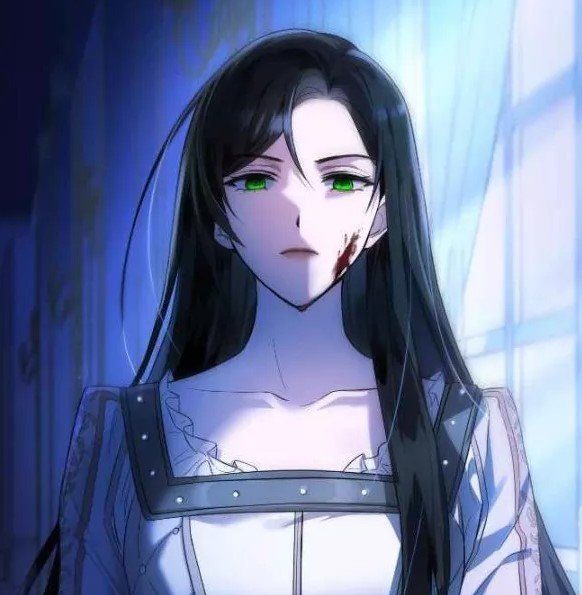 Ariadne de I'm the Queen in this Life, une tache de sang sur le visage et le regard sombre, illustrant la colère et la revanche dans les webtoons de régression.