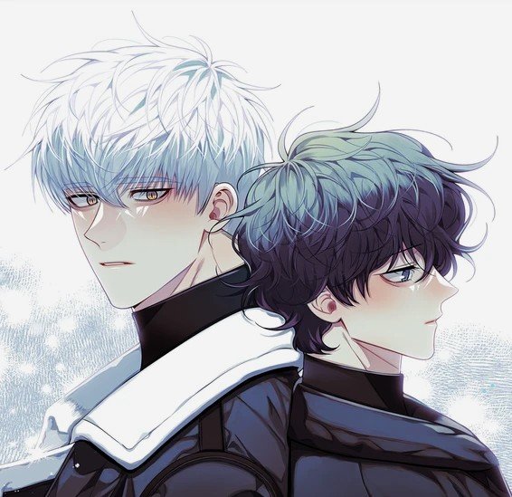 Illustration officielle du webtoon "Cherry Blossoms After Winter" (Les Fleurs de cerisier après l'hiver) mettant en scène la romance entre Jo Taesung et Seo Haebom, adultes
