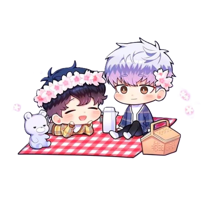 Illustration  "Cherry Blossoms After Winter"  mettant en scène la romance entre Jo Taesung et Seo Haebom, version chibi
