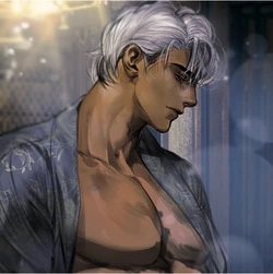 Illustration artistique du Grand Duc Kaufman du light novel The Remarried Empress montrant son profil ténébreux et sa carrure imposante.