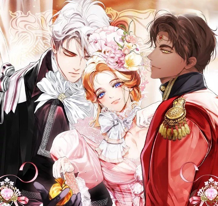 Couverture du webtoon Secret Lady représentant Rosentine et le Prince Chartreuse et prince Karnan dans un style artistique raffiné et floral.