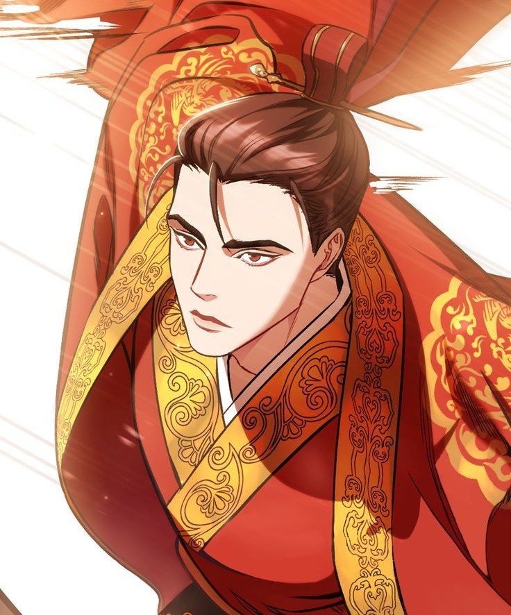 Portrait du Général Jahyeon du webtoon Twilight Poem : un guerrier charismatique en armure rouge et dorée, au regard sérieux et déterminé.