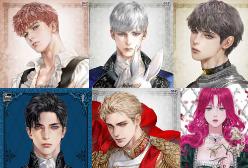 Montage d'illustrations originales du light novel 'Villains Are Destined to Die'. On y voit Penelope Eckart au avec une expression mélancolique, entourée de portraits de Callisto, Vinter et des frères Eckart. Le style artistique de Suol est mis en avant avec des jeux de lumière éthérés, des détails de bijoux étincelants et une atmosphère de fantasy dramatique.