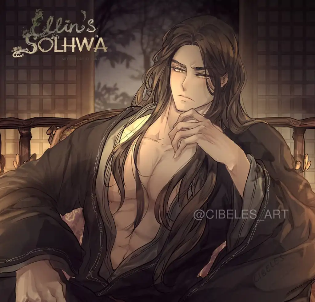 Portrait de Ki-ha, le conseiller impérial dans le webtoon Ellin's Solhwa, illustré par Cybeles.