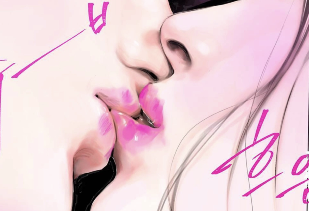 Scène de baiser artistique en noir et blanc jouant sur les contrastes d'ombres, illustrant l'esthétique érotique non-vulgaire.